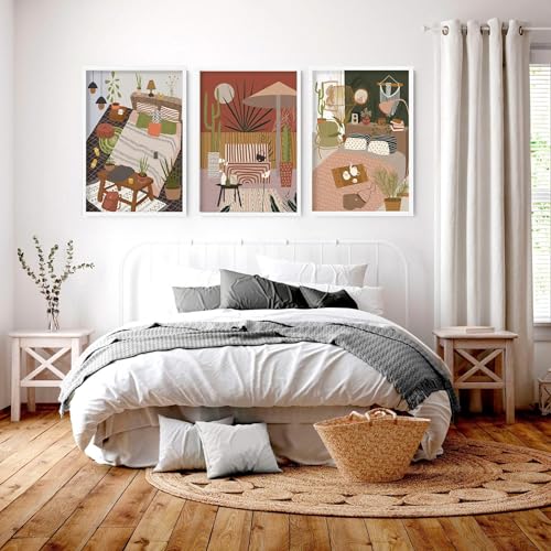 Wandkunstdrucke für Schlafzimmer Dekor, Boho Chic Große Wandbilder, 3er Set Wandbehänge für über dem Bett Dekor Eichenrahmen 50x76cm Wandkunstdrucke für Schlafzimmer Dekor, Boho Chic Große Wandbilder, 3er Set Wandbehänge für über dem Bett Dekor Eichenrahmen 50x76cm von About Wall Art