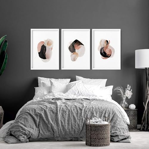 Wandkunstdrucke für Schlafzimmer-Dekor, große abstrakte Wandbilder, 3er-Set, modern, über dem Bett, schwarzer Rahmen, A3, 30 x 42 cm Wandkunstdrucke für Schlafzimmer-Dekor, große abstrakte Wandbilder, 3er-Set, modern, über dem Bett, schwarzer Rahmen, A3, 30 x 42 cm von About Wall Art