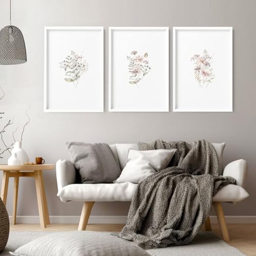 Wohnzimmer Wandkunstdrucke 3er Set Wandbilder Blumen Shabby Chic Wandbehänge Esszimmer Dekor Lounge Wanddekor Poster Weißer Rahmen 50x76cm von About Wall Art