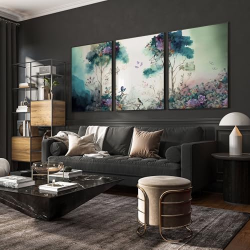 Wohnzimmer Wandkunstdrucke 3er Set Wandbilder Teal Chinoiserie Wandbehänge Esszimmer Dekor Lounge Wanddekor Poster Eichenrahmen A3 11,69 x 16,54 in / 29,7 x 42 cm von About Wall Art