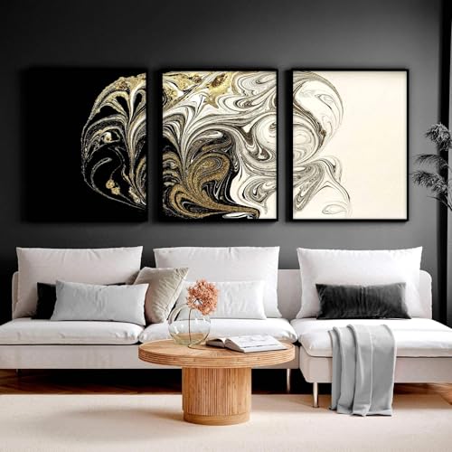 Ying Yang 3er Set Große Wandkunst Druck Abstrakt Schwarz Elfenbein Wandbilder Riesige Marmor Wandbehänge Leinwand 16 x 22 Zoll von About Wall Art