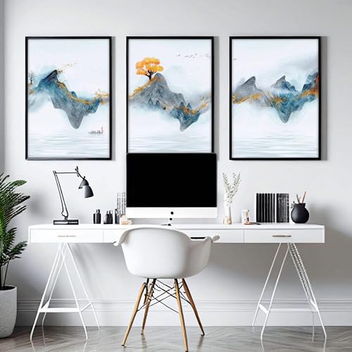 Zen Japanische Landschaft 3er Set Große Wandkunstdrucke Asiatische Wandbilder Riesige Japandi Wandbehang Eichenrahmen 50x76cm von About Wall Art