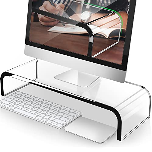AboveTEK Monitorständer Acryl Bildschirmständer PC/TV Transparent Acryl Monitor Ständer Bildschirmerhöhung Laptopständer für Monitor Computer Drucker Büro Unterbau Bildschirm(20.4*8*3.5 Inch) von AboveTEK