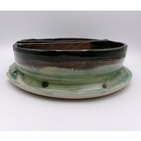 Handgemachter Keramik Buchstütze-Blumentopf - Braun/Grün/Blau | 2Er-Set von AbraKarbinCeramics