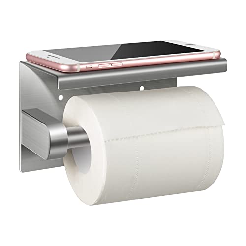 Abree Toilettenpapierhalter Ohne Bohren mit Ablage, Klorollenhalter Edelstahl WC Papier Klopapierhalter mit Aufbewahrungsfläche Wand Montage, Selbstklebend Klopapierhalter von Abree