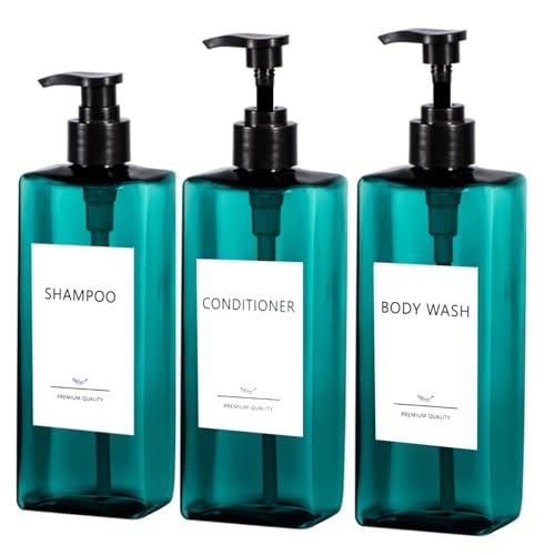 Abriclo 3er Seifenspender Set, 500ml Seifenspender Dusche Kunststoff Pumpspender mit 6er Wasserdichten Etiketten Shampoo Spender für Küche Badezimmer Bad - Seeblau Abriclo 3er Seifenspender Set, 500ml Seifenspender Dusche Kunststoff Pumpspender mit 6er Wasserdichten Etiketten Shampoo Spender für Küche Badezimmer Bad - Seeblau von Abriclo