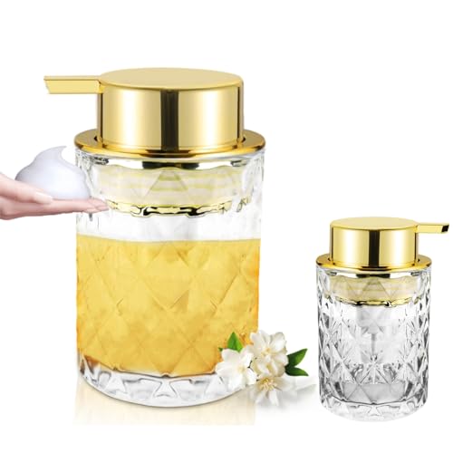 Abriclo Glas Schäumender Seifenspender Nachfüllbarer Schäumender Handseifenspender mit Gold Große Pumpe Breite Öffnung für Badezimmer Küche Arbeitsplatte Moderne Wohnkultur mit Elegantem Muster Abriclo Glas Schäumender Seifenspender Nachfüllbarer Schäumender Handseifenspender mit Gold Große Pumpe Breite Öffnung für Badezimmer Küche Arbeitsplatte Moderne Wohnkultur mit Elegantem Muster von Abriclo
