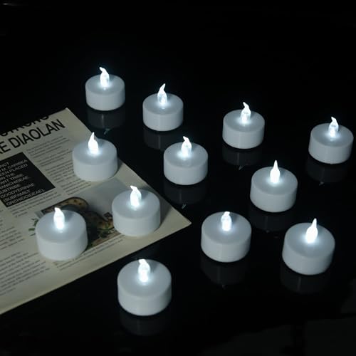 24 Stück led teelichter，Battery Operated,Realistic and Bright Flickering，The duration of use is 200 h+，for Halloween Weddings Festivals Decoration in（kaltes Weiß） von Abrief