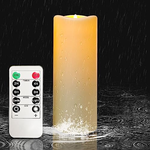 Abrief Flammenlose Kerzen LED-Batterie betriebene Kerzen Wasserdicht Outdoor Indoor Kerzen mit 10-Tasten-Fernbedienung und Zyklus 24 Stunden Timer Hochzeit Weihnachten Party(1 Stück) von Abrief