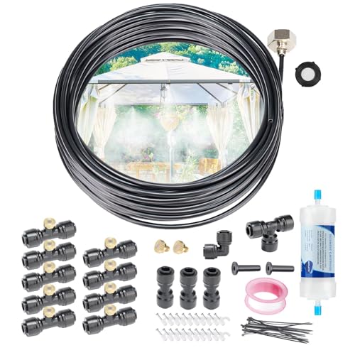AbrirTrail Nebel für Außenterrasse, Nebelkühlsystem, 7,8 m Nebelleitung + 9 Messing-Sprühdüsen + Messingadapter (1,9 cm) Wassernebel zur Kühlung von Hinterhof, Gewächshaus, Hühnerstall, 240108 von AbrirTrail