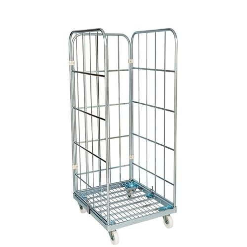 Abrollwerk 3-seitiger Stahlrollbehälter 1460 Metall - Abmessungen außen 710 x 800 x 1640 mm, Langlebig mit Korrosionsresistenter Cr 3-Beschichtung, Ideal für Lager, Logistik & Einzelhandel von Abrollwerk