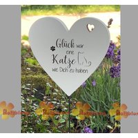 Herz Grabstecker Bedruckt "Glück War Eine Katze Wie Dich Zu Haben" Ca. 10 cm von AbschiednehmenShop