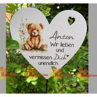 Herz Grabstecker Kleiner Bär "....wir Lieben Und Vermissen Dich Unendlich." von AbschiednehmenShop