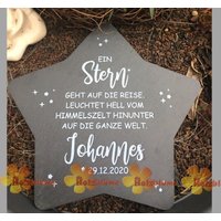 Schiefer Stern Mit Text Bedruckt Als Grabschmuck Oder Grabdeko von AbschiednehmenShop