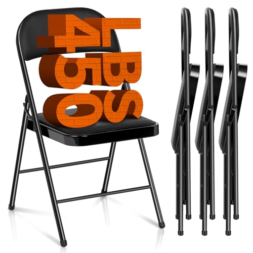 Absead Verbessert Klappstuhl Gepolstert Set aus 4 Klappstühle, Stapelstühle Campingstuhl, Küchenstuhl, Indoor-Outdoor, 204 kg (Schwarz, 4er Set) von Absead
