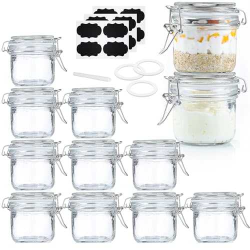 Absovetu 12er Set Kleine Einmachgläser mit Bügelverschluss 200ml - Vorratsgläser mit Deckel Luftdicht Etiketten Marmeladengläser für Overnight Oats Gewürz Kimchi Honig Gurken von Absovetu