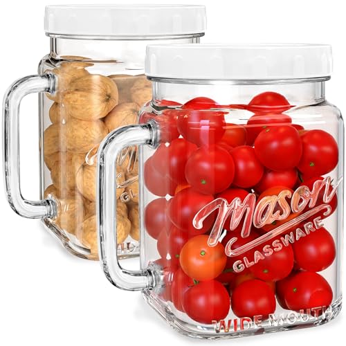 Absovetu 2 Stück Große Einmachgläser mit Schraubdeckel Luftdicht 2 Liter - Vorratsgläser mit Deckel Mason Jar Marmeladengläser mit Griff für Kimchi Müsli Kombucha Kaffee Milch Bonbonglas von Absovetu