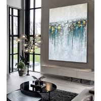 Großes Abstraktes Gemälde Landschaft, Gold Und Blau Malerei, Teal Strukturierte Extra Große Wandkunst, Originalgemälde Auf Leinwanda628 von AbstractMaker