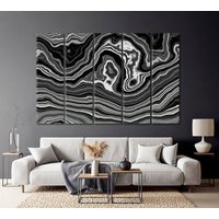 Abstrakte Schwarze Onyx Scheibe Leinwanddruck, Gewellter Schwarz-Weißer Kunstdruck, Marmor Minimalismus Wandkunst-Dekor, Natürliche Luxuskunst von AbstractWog