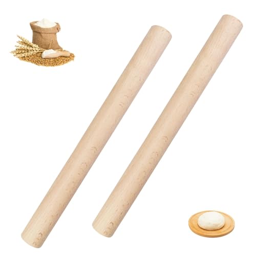 Absyrony 2 Stück Buchenholz Nudelholz, Teigroller Holz, Backzubehör Rolling Pin, Teigrolle, Nudelhölzer, Zum Teigrollen Für Teig, Gebäck, Brot, Pizza, Kekse Und Pfannkuchen, (29 x 2.5 cm) von Absyrony