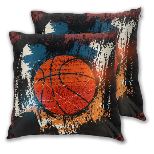 Abucaky Kissenbezüge im Retro-Stil, 2er-Set, Sport-Basketball-Design, für Couch, Büro, Schlafzimmer, Heimdekoration, 45,7 x 45,7 cm Abucaky Kissenbezüge im Retro-Stil, 2er-Set, Sport-Basketball-Design, für Couch, Büro, Schlafzimmer, Heimdekoration, 45,7 x 45,7 cm von Abucaky