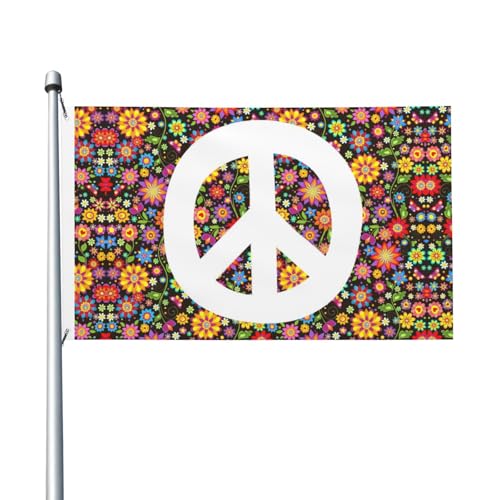 Abucaky Peace-Zeichen Hippie Blumen Druck Flagge 90 x 152 cm dekoratives Banner langlebige Polyester-Flagge für Zuhause drinnen und draußen Abucaky Peace-Zeichen Hippie Blumen Druck Flagge 90 x 152 cm dekoratives Banner langlebige Polyester-Flagge für Zuhause drinnen und draußen von Abucaky