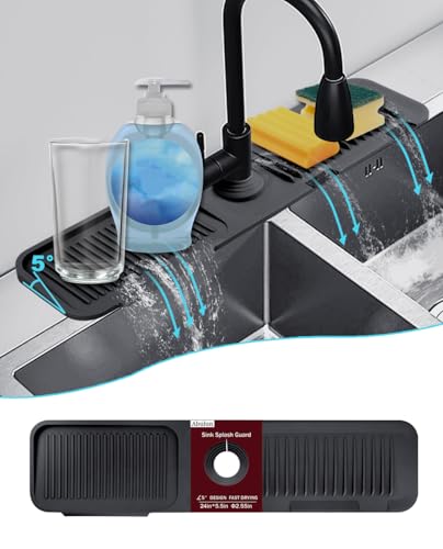 Abulun 5°Slope Kitchen Sink Splash Guard-Silicone Faucet mat Handle drip Catcher Tray-Faucet Splash Guard for Kitchen Sink-Longer Black Rubber Sink Water Splash Guard Behind Faucet Abulun 5°Slope Kitchen Sink Splash Guard-Silicone Faucet mat Handle drip Catcher Tray-Faucet Splash Guard for Kitchen Sink-Longer Black Rubber Sink Water Splash Guard Behind Faucet von Abulun