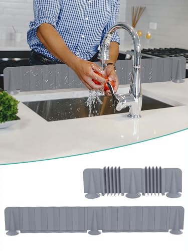 Abulun Skalierbarer Spritzschutz für Küchenspüle, Silikon, Spritzschutz für Badezimmer, Spritzschutz für Waschbecken, Kantenschutz, Wassersperre für Waschbecken vor dem Wasserhahn von Abulun