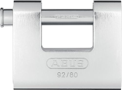 ABUS Monobloc Vorhängeschloss 92/80 - Messing-Schloss mit Stahlmantel - für Automaten, Rollgitter u. v. m. - mit dickem Bolzen - ABUS-Sicherheitslevel 8 - Silber von ABUS