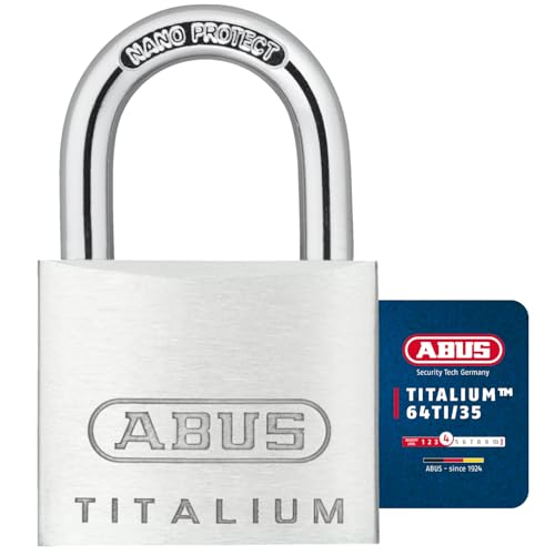 ABUS Vorhängeschloss Titalium 64TI/35 - Schlosskörper aus Spezial-Aluminium - gehärteter Stahlbügel - ABUS-Sicherheitslevel 4 - Silber, ABU64TI35, 35mm ABUS Vorhängeschloss Titalium 64TI/35 - Schlosskörper aus Spezial-Aluminium - gehärteter Stahlbügel - ABUS-Sicherheitslevel 4 - Silber, ABU64TI35, 35mm von ABUS