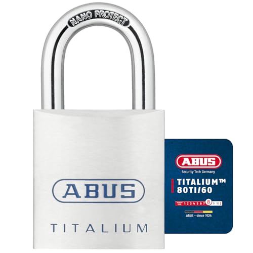 ABUS Titalium Vorhängeschloss 80TI/60 gl.-8011 - gleichschließend - Kellerschloss mit leichtem, massiven Schlosskörper aus Spezial-Aluminium - ABUS-Sicherheitslevel 8 - Silber von ABUS