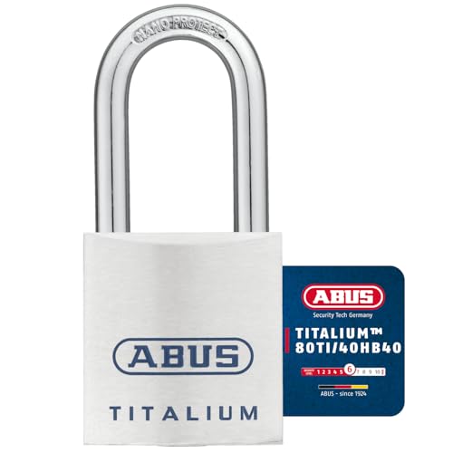 ABUS Titalium Vorhängeschloss 80TI/40HB40 - mit hohem Bügel - Kellerschloss mit leichtem, massiven Schlosskörper aus Spezial-Aluminium - ABUS-Sicherheitslevel 6 - Silber von ABUS