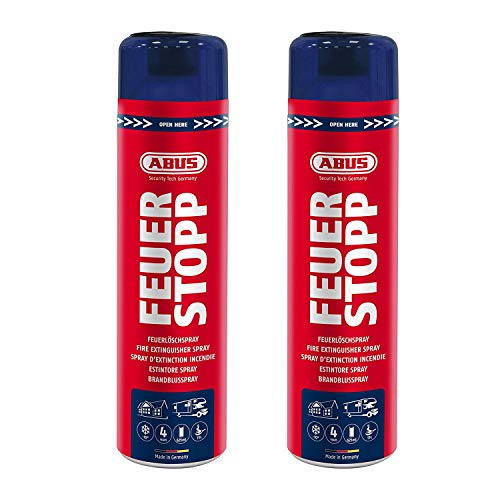 ABUS - Feuerlöschspray AFS625 Feuerstopp - Feuerlöscher für Küche, Grill und Haushalt - hohe Sprühweite - Brandklassen A-B-F rot (2er Set - Feuerstopp) von ABUS