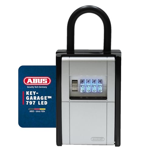 ABUS KeyGarage 797 LED - Schlüsselbox mit Bügel zur Befestigung - mit beleuchteten Zahlenwalzen - für Schlüssel oder kleine Wertgegenstände - Schwarz-Silber von ABUS