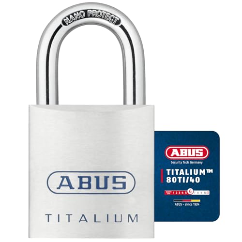 ABUS Titalium Vorhängeschloss 80TI/40 - Kellerschloss mit leichtem, massiven Schlosskörper aus Spezial-Aluminium - ABUS-Sicherheitslevel 6 - Silber ABUS Titalium Vorhängeschloss 80TI/40 - Kellerschloss mit leichtem, massiven Schlosskörper aus Spezial-Aluminium - ABUS-Sicherheitslevel 6 - Silber von ABUS