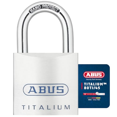 ABUS Titalium Vorhängeschloss 80TI/45 - Kellerschloss mit leichtem, massiven Schlosskörper aus Spezial-Aluminium - ABUS-Sicherheitslevel 7 - Silber ABUS Titalium Vorhängeschloss 80TI/45 - Kellerschloss mit leichtem, massiven Schlosskörper aus Spezial-Aluminium - ABUS-Sicherheitslevel 7 - Silber von ABUS