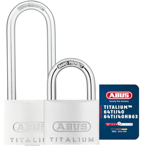 ABUS Vorhängeschloss Titalium 64TI/40 + HB63 - 3er Set, gleichschließend - Kellerschloss mit Schlosskörper aus Spezial-Aluminium - gehärteter Stahlbügel - ABUS-Sicherheitslevel 5 von ABUS
