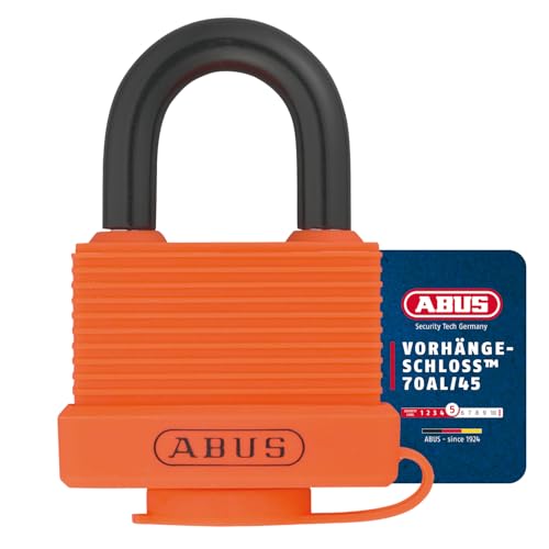 ABUS Vorhängeschloss 70AL/45 aus massivem Aluminium - wetterfest - mit Schutzkappe und Kunststoffummantelung - ABUS-Sicherheitslevel 5 - Orange von ABUS