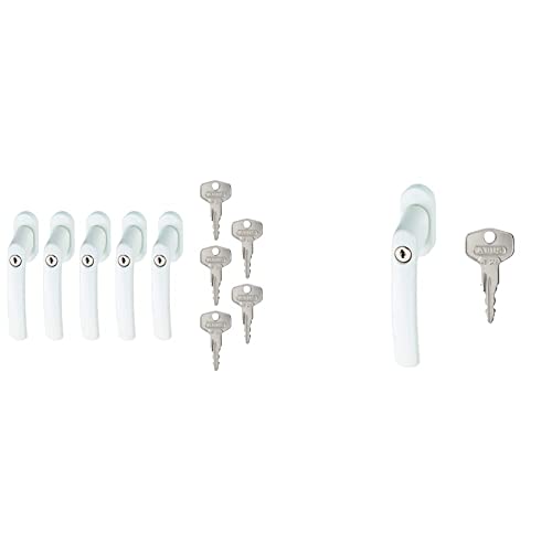Abus abschließbarer Fenstergriff FG200 weiß | Volks Fenstergriff | Universell passend durch verstellbarem Vierkantstift | kein Sägen notwendig | Kindersicherung + 5er Set von Abus