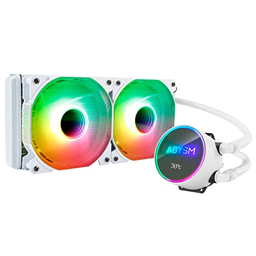 ABYSM Gaming Flüssiges Kühlsystem für ARTIC 240 ARGB White, mit 120 mm leisem Lüfter und Temperaturanzeige und 4-poligem PWM von Abysm Gaming