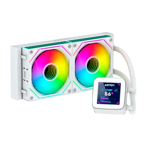 ABYSM Gaming OCEANIC 240 White ARGB, Flüssigkühlung, mit 7,1 cm (2,8 Zoll) LCD-Display, zur Überwachung von CPU-Temperatur, Lüftergeschwindigkeit und anderen Parametern von Abysm Gaming