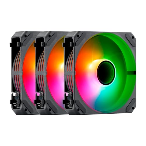 Abysm Gaming Arclight 2.0 ARGB Kit 3-in-1 Black – 3er-Pack Lüfter 120 mm mit ARGB-Beleuchtung, Serienanschluss (Clic&Go), PWM, 1500 U/min – Schwarz von Abysm Gaming