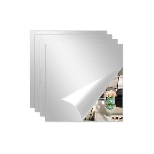 Abyssaly Spiegelfolie Selbstklebend für Badezimmer, Spiegelfliesen zum Kleben Klein 30x30cm, Quadratischer Kinderklebespiegel Acryl 2mm Dicke für Tür Wand Schrank 4 Stück von Abyssaly