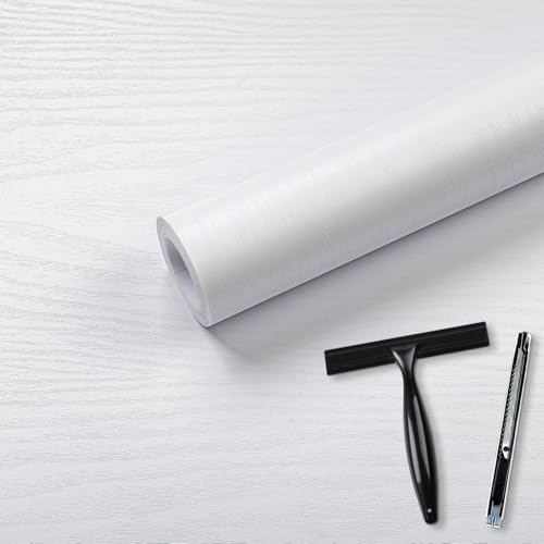 Abyssaly Klebefolie Möbel Holzoptik Inklusive Toolkit, Möbelfolie Weiß Matt, Selbstklebend Folie Holz für Möbel, Küche Schränke, Tische, Fensterbank 90 x 600cm von Abyssaly
