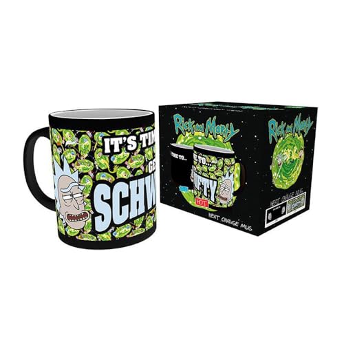 Rick and Morty - Tasse - Get Schwifty - Thermoeffekt Kaffeebecher - Logo - Schwarz - Keramik - Geschenkbox von Abysse Corp