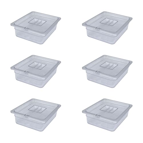 AcMax 6 Sets Polycarbonat GN 1/2 Gastronormbehälter GN-Behälter 6,5 Liter Tiefe 100mm Kunststoff, Deckel mit Einkerbung und Abtropfeinlage von AcMax