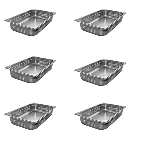 AcMax 6 Stück GN 1/1 Gastronormbehälter GN-Behälter Edelstahl 16 Liter Tiefe 100mm GELOCHT von AcMax