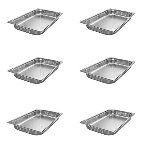 AcMax 6 Stück GN 1/1 Gastronormbehälter GN-Behälter Edelstahl 8,5 Liter Tiefe 65mm GELOCHT AcMax 6 Stück GN 1/1 Gastronormbehälter GN-Behälter Edelstahl 8,5 Liter Tiefe 65mm GELOCHT von AcMax