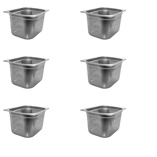 AcMax 6 Stück GN 1/2 Gastronormbehälter GN-Behälter Edelstahl 12,5 Liter Tiefe 200mm GELOCHT von AcMax