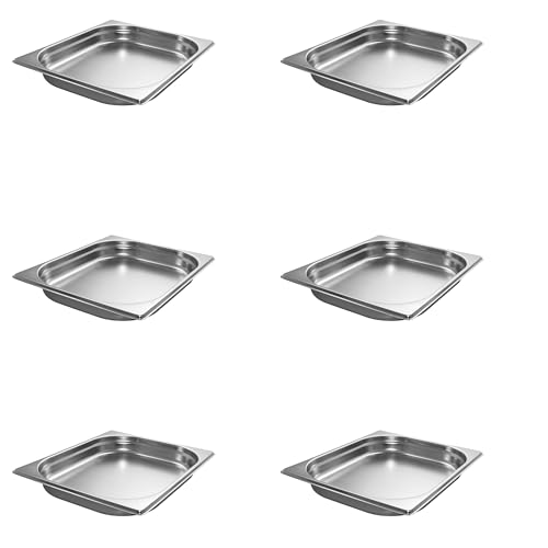 AcMax 6 Stück GN 1/2 Gastronormbehälter GN-Behälter Edelstahl 2,5 Liter Tiefe 40mm Gastronorm von AcMax